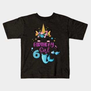 Mermaid Birthday Girl 6 Year Old Its My 6th Bday Mermaid Kids T-Shirt